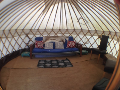 Inside our smallest 13 foot yurt